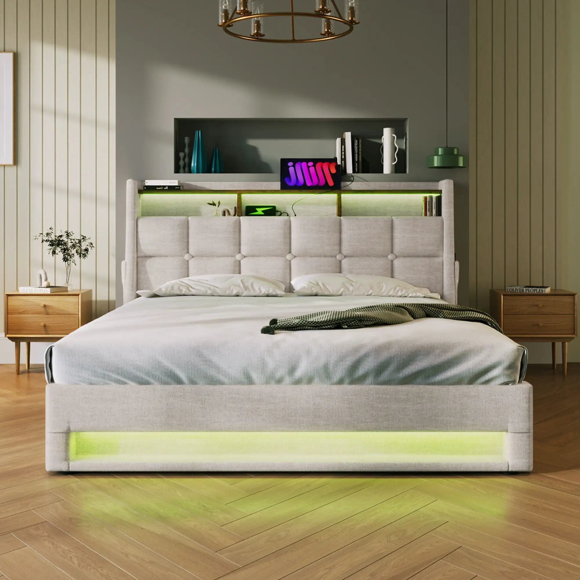 Upholstered Platform Bed With A Hydraulic Storage System, LED And USB Charging (Without Mattress) by HouseOfZazla