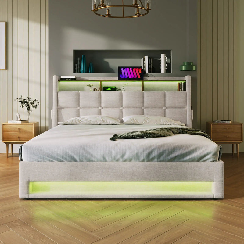 Upholstered Platform Bed With A Hydraulic Storage System, LED And USB Charging (Without Mattress) by HouseOfZazla