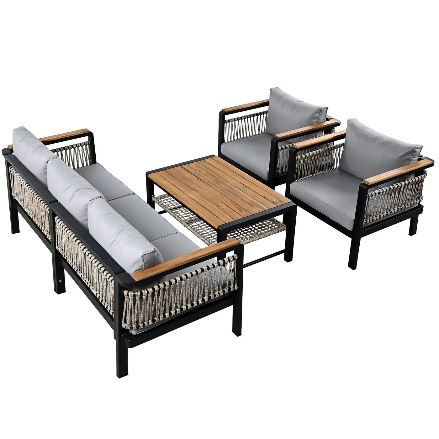 4 Pieces Outdoor Sectional Sofa Set 5 Person Patio Seating Group Outdoor Conversation Set With Cushions And A Coffee Table For Patios by HouseOfZazla