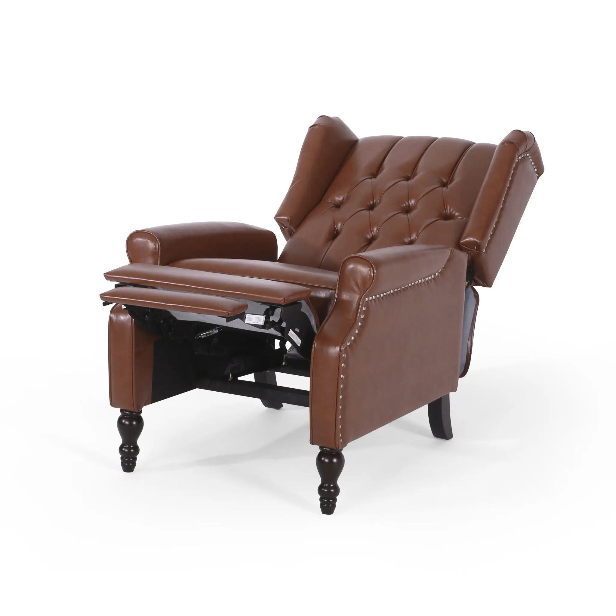 Upholstered Wingback Recliner With Nailhead Trim And Rolled Recessed Arms - Light Brown by Unique Piece Furniture
