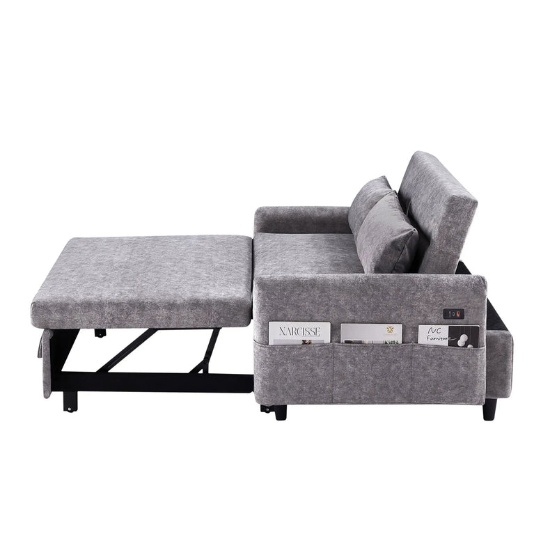 Pull Out Sleep Sofa Bed Loveseats Sofa Couch With Adjsutable Backrest, Storage Pockets, 2 Soft Pillows, USB Ports For Living Room, Bedroom, Apartment, Office by HouseOfZazla