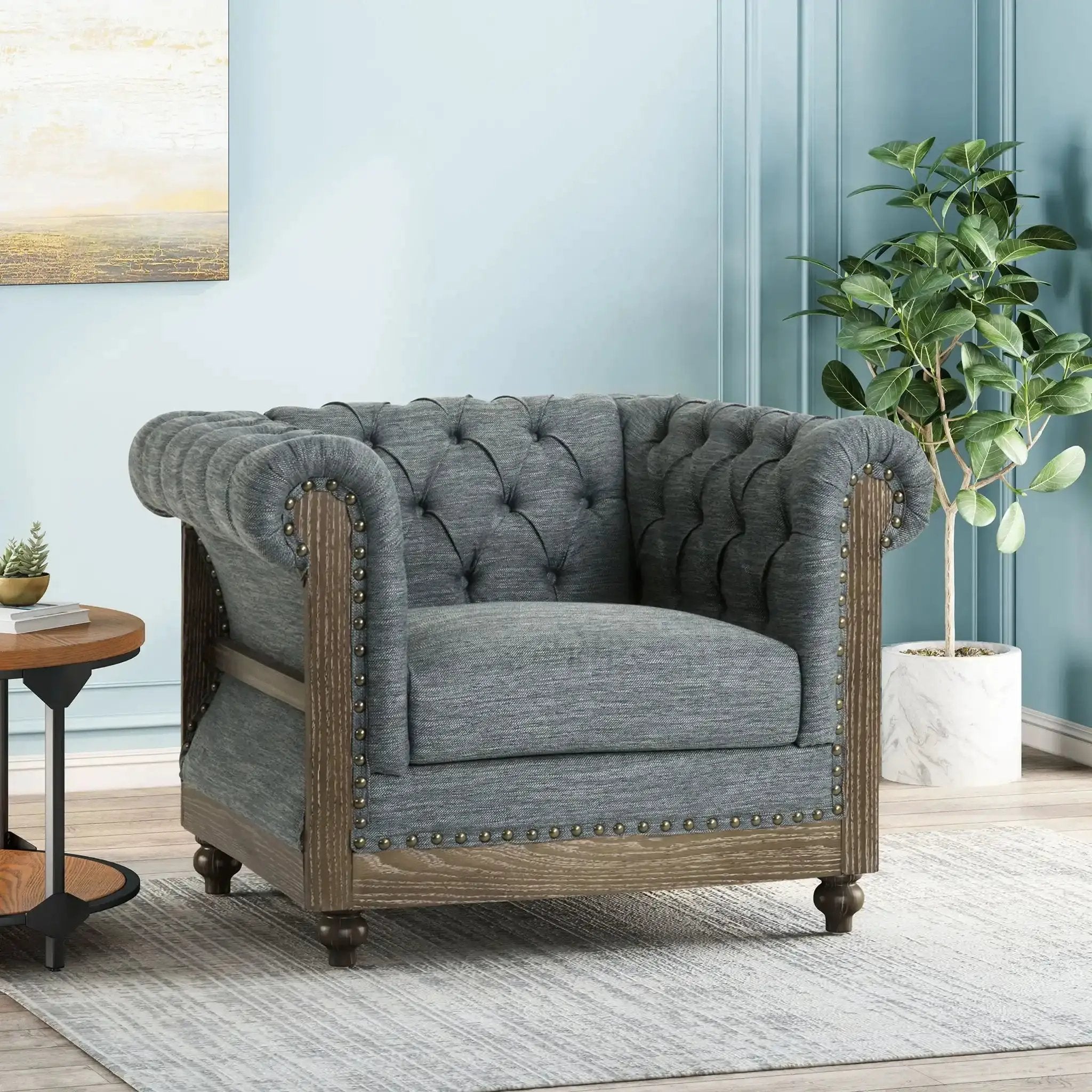 Fabric Upholstered Club Chair With Scrolled Tuxedo Arms by HouseOfZazla