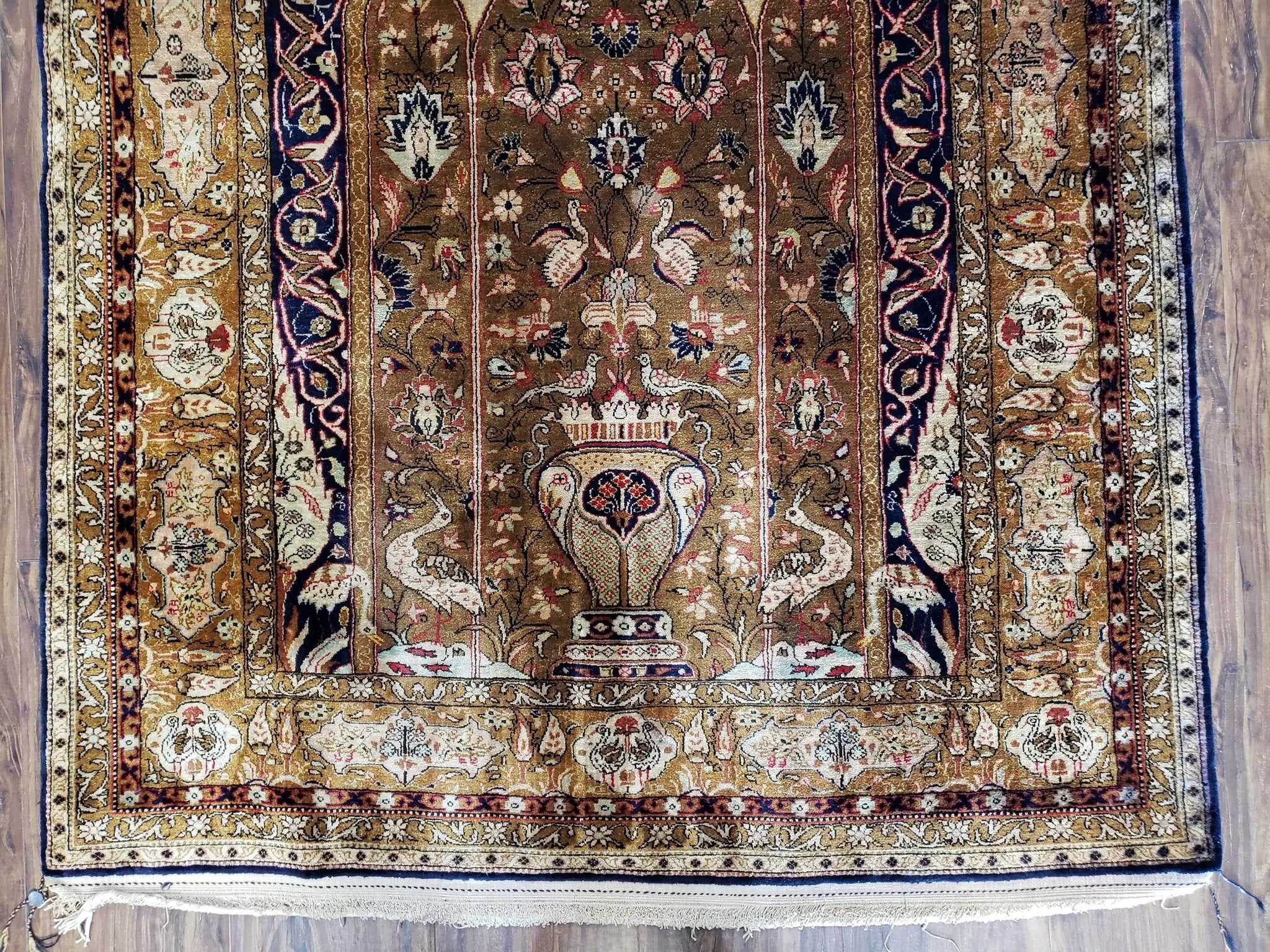 Semi Antique Persian Qum Silk Prayer Rug, Silk, Hand-Knotted, 3'6" x 5' by Jewel Rugs