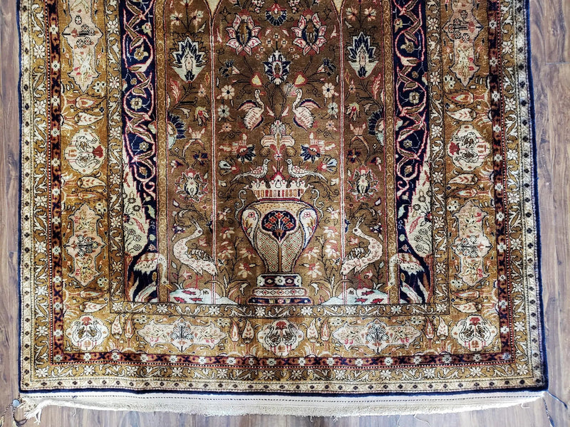 Semi Antique Persian Qum Silk Prayer Rug, Silk, Hand-Knotted, 3'6" x 5' by Jewel Rugs