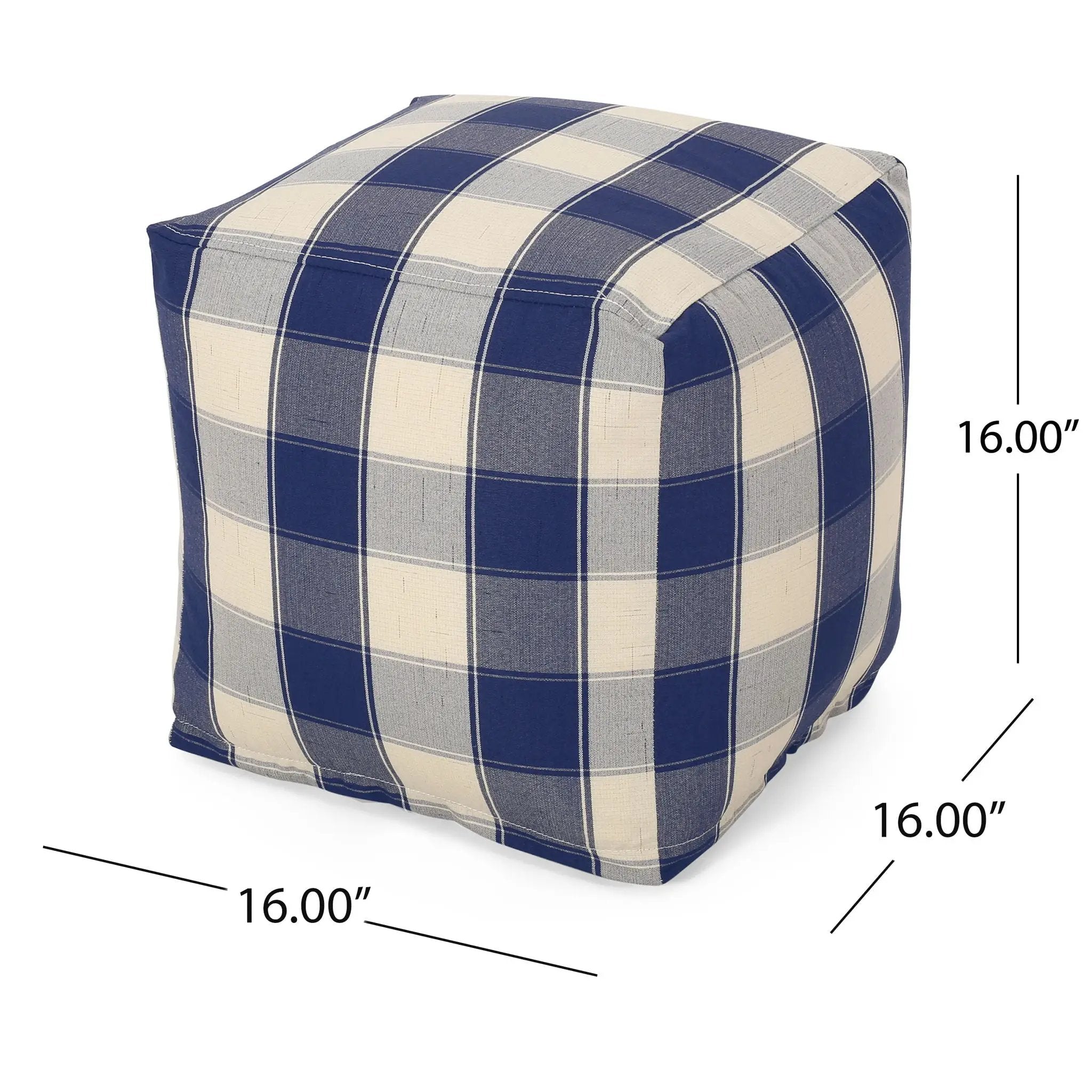 Connor - Checkered Square Pouf Ottoman And Floor Cushion - Ivory / Navy by Unique Piece Furniture