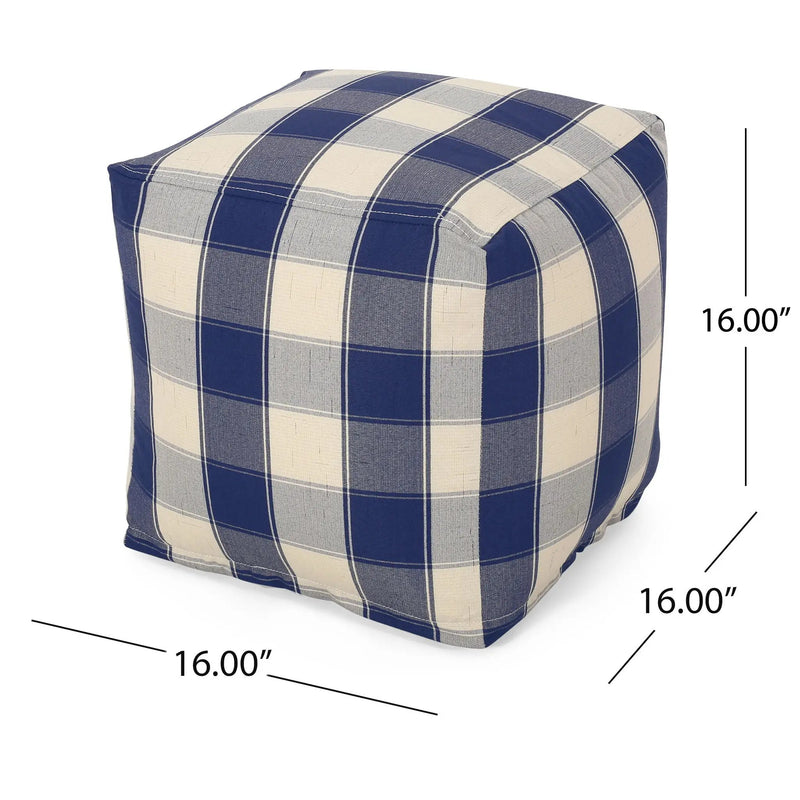 Connor - Checkered Square Pouf Ottoman And Floor Cushion - Ivory / Navy by Unique Piece Furniture