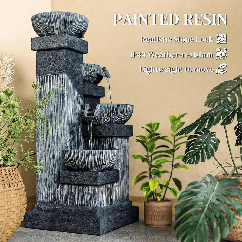 4-Tier Resin Cascading Bowls Outdoor Waterfall Fountain with LED Lights by HouseOfZazla