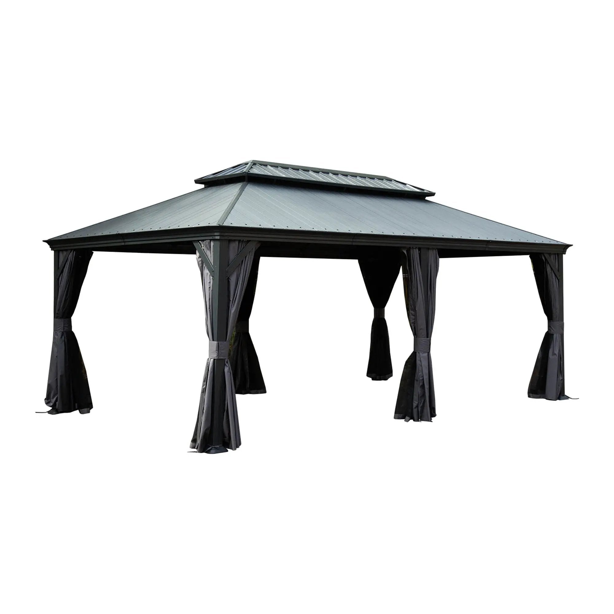 12'x20' Hardtop Gazebo with Resin Roof, Curtains, and Mosquito Netting by HouseOfZazla