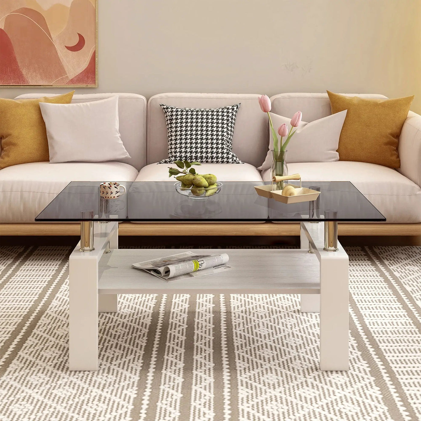 Modern Rectangular Coffee Table With Tempered Transparent Glass Top And Storage Shelf by HouseOfZazla