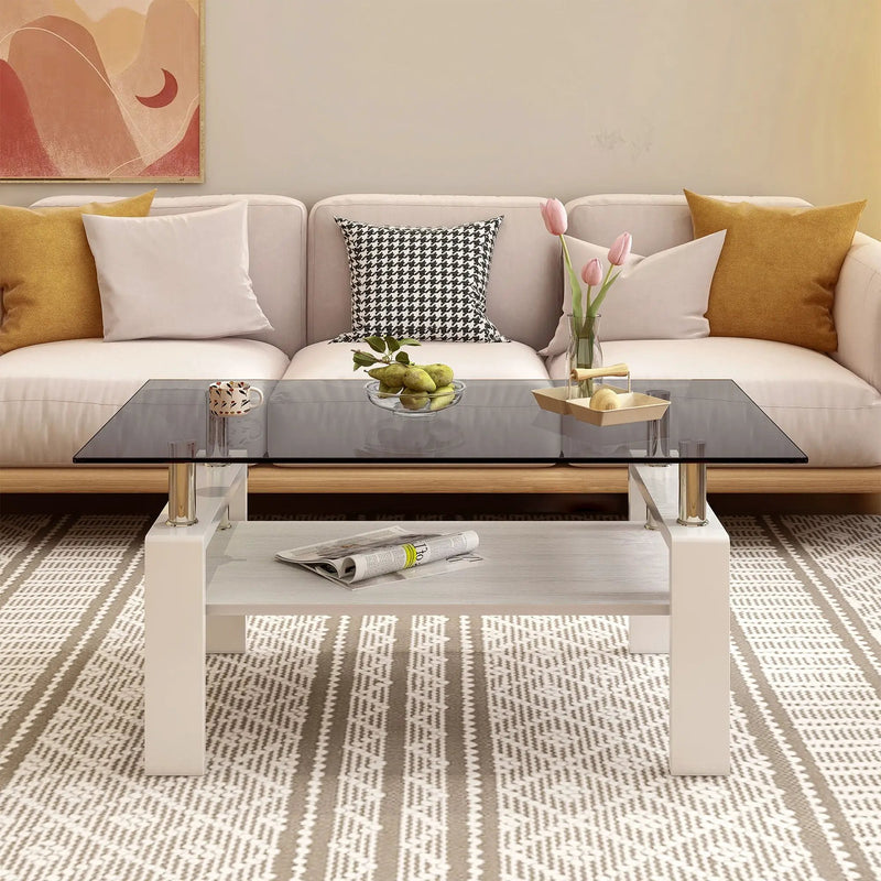 Modern Rectangular Coffee Table With Tempered Transparent Glass Top And Storage Shelf by Unique Piece Furniture