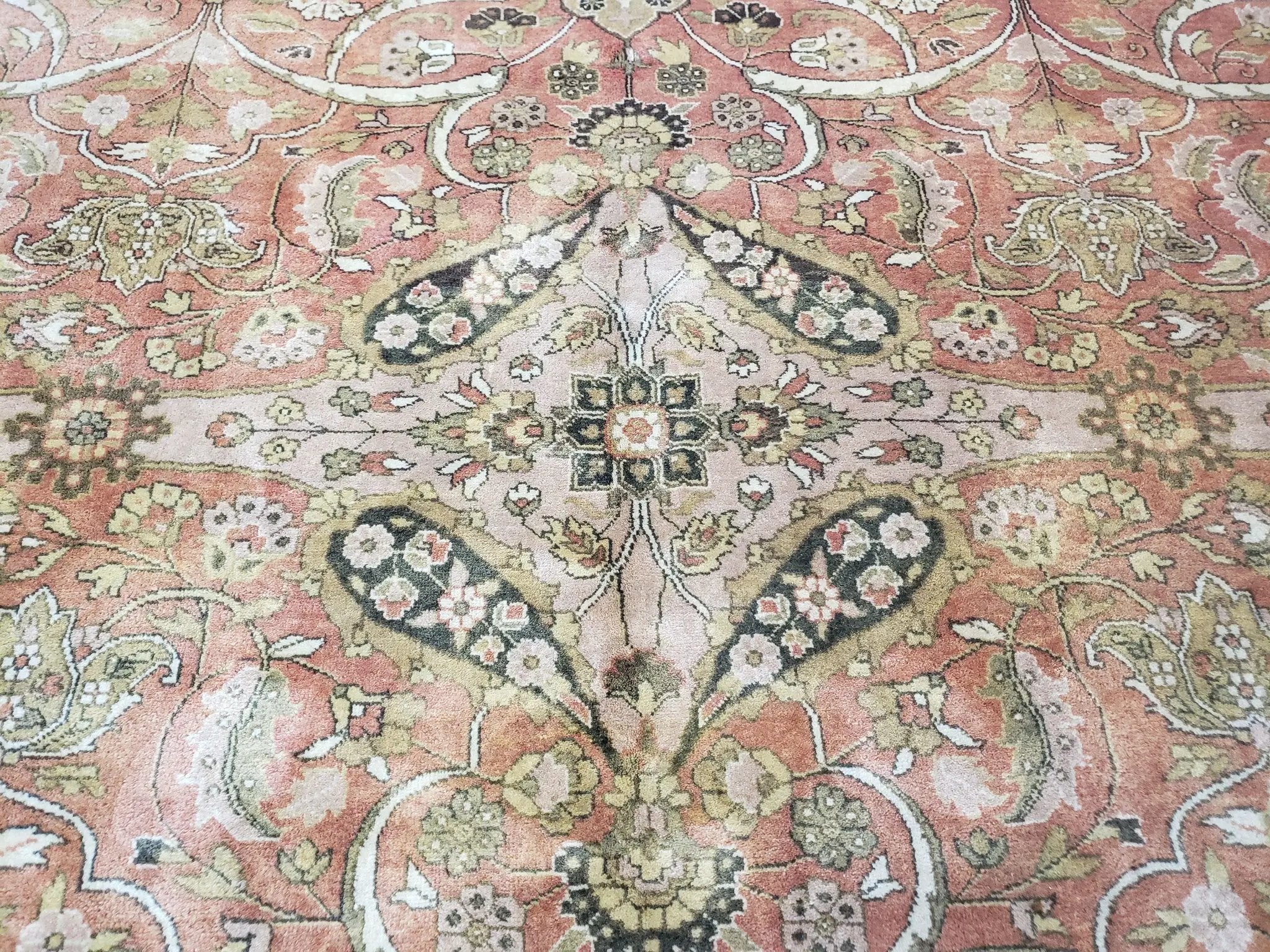 Indo Persian Rug 8x10, Vintage Indian Rug 8 x 10, Fine Hand-Knotted Wool Rug, Rose Clay Red Beige Brown Handmade Area Rug, Floral Medallion by Jewel Rugs