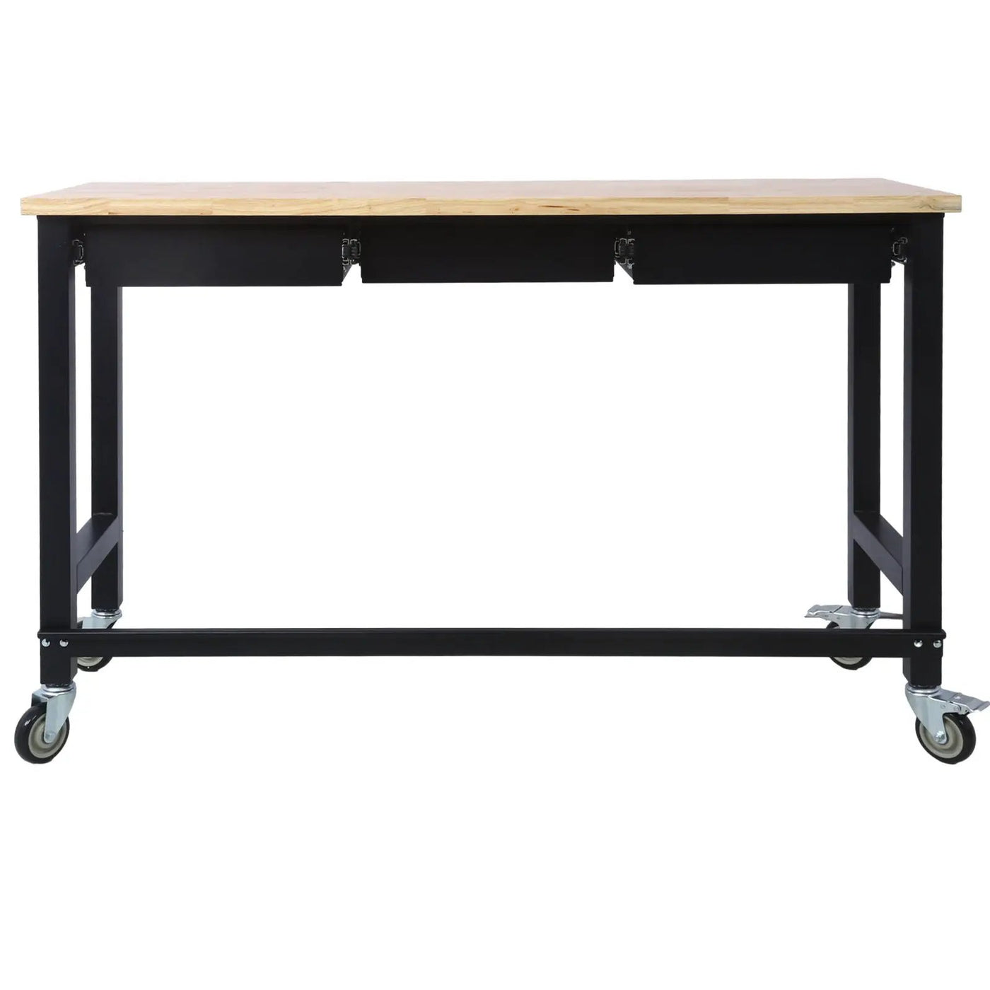 Work Bench, Workbench With Drawer Storage, Heavy Duty Bamboo Wood Work Table With Wheels For Garage Home Office by HouseOfZazla