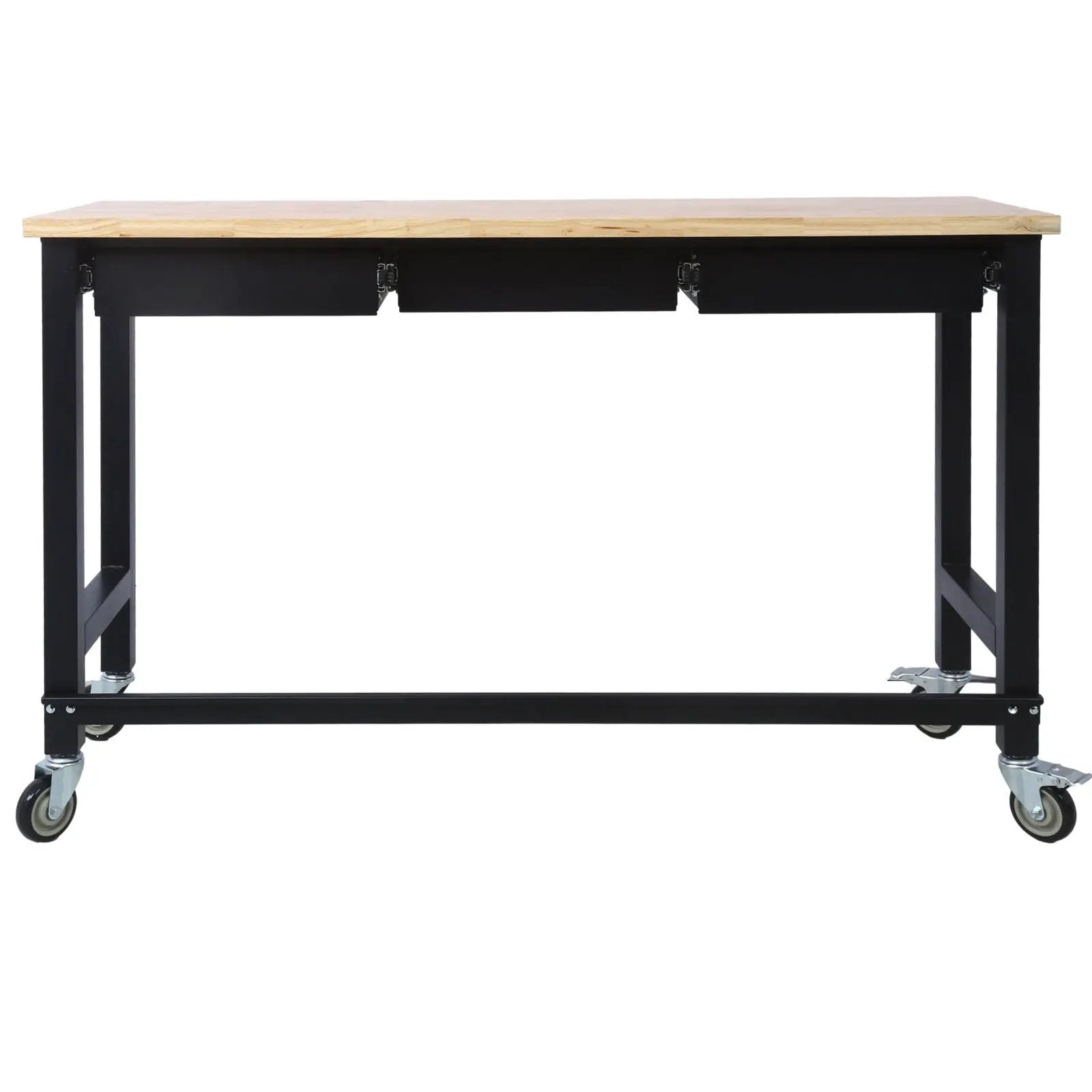 Work Bench, Workbench With Drawer Storage, Heavy Duty Bamboo Wood Work Table With Wheels For Garage Home Office by HouseOfZazla