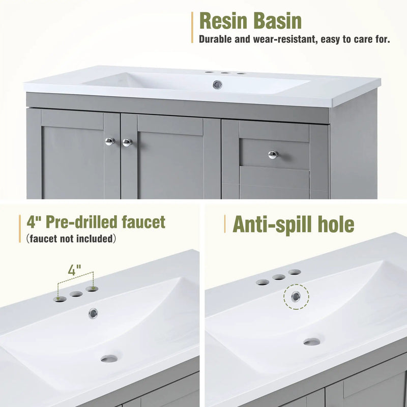 Shaker Free Standing Bathroom Vanity Cabinet With Sink, Soft Close Drawers, Soft Close Doors by HouseOfZazla