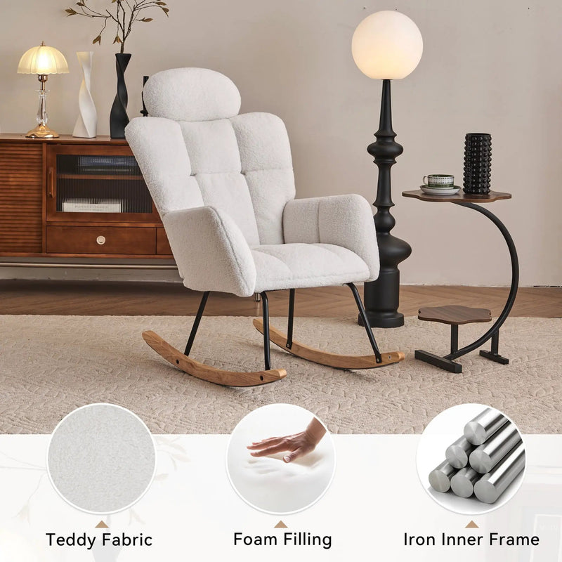 Contemporary Teddy Fabric Upholstered Nursery Rocking Glider Chair With High Backrest And Pillow by HouseOfZazla