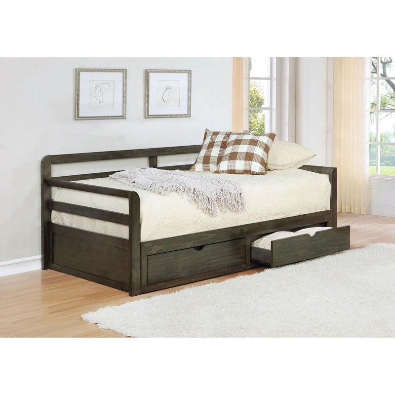Twin Long 2 Drawer Daybed With Extendable Trundle, Storage Drawers, Fits Standard Mattress - Gray by HouseOfZazla