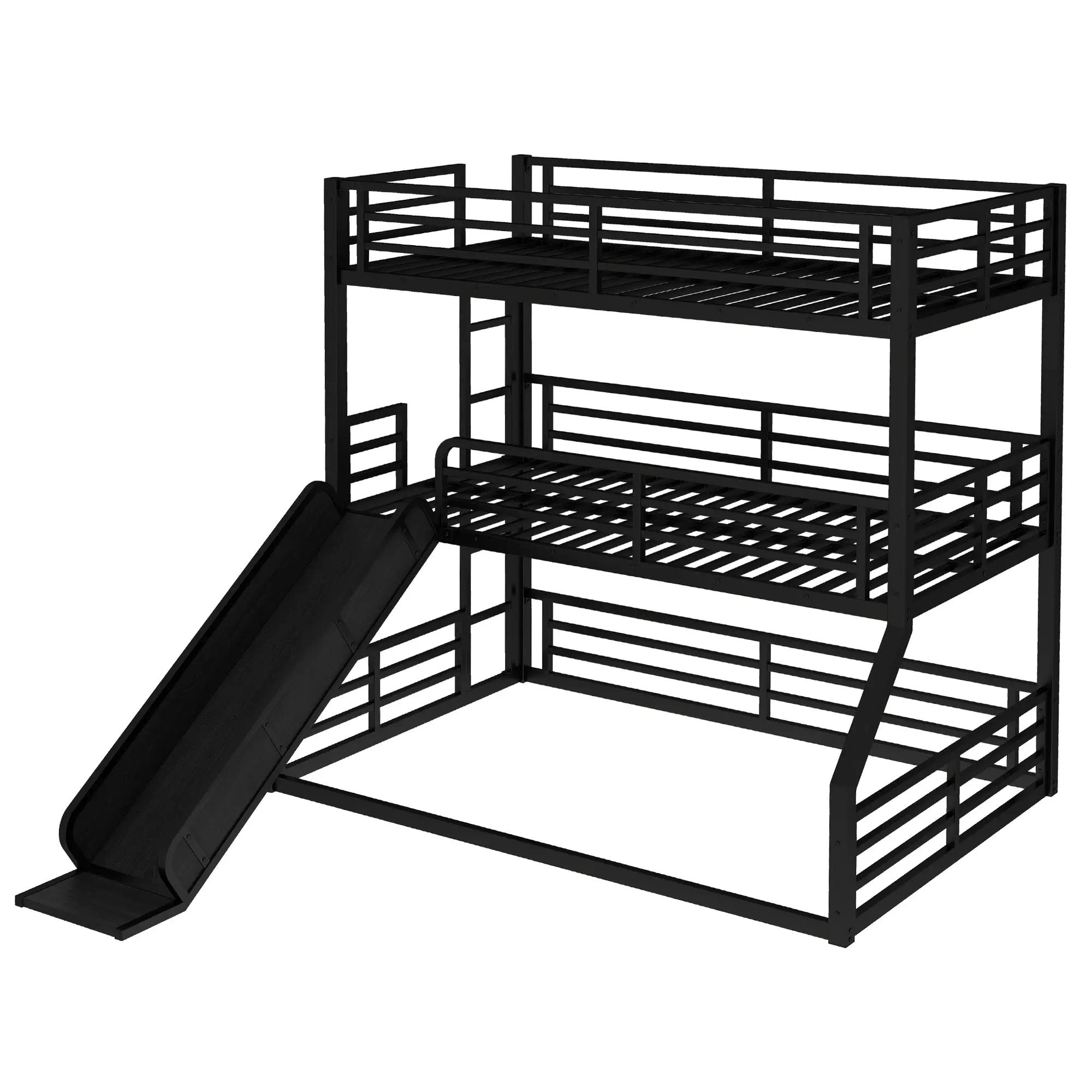 Twin Over Twin Over Full Bunk Bed with Slide by HouseOfZazla