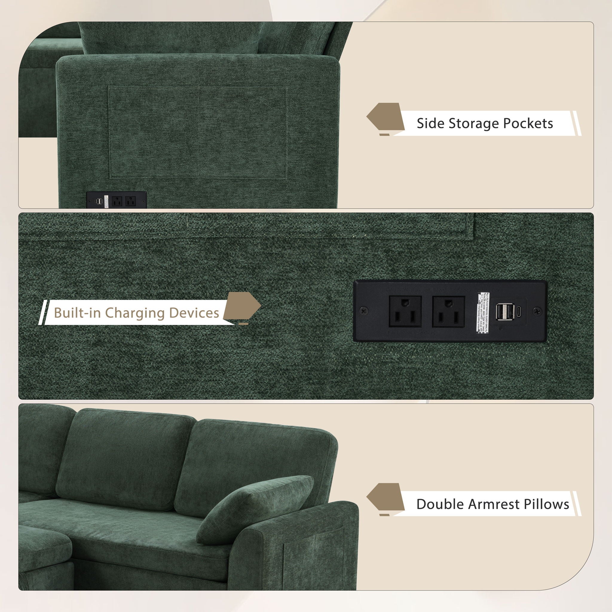 Convertible U-Shaped Sectional Sofa Bed With Reversible Chaise by HouseOfZazla