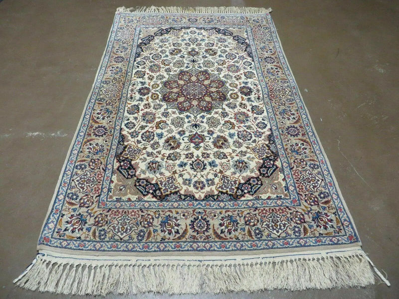 Persian Isfahan Rug 3x6, Fine 650 KPSI, Hand Knotted, Ivory by Jewel Rugs