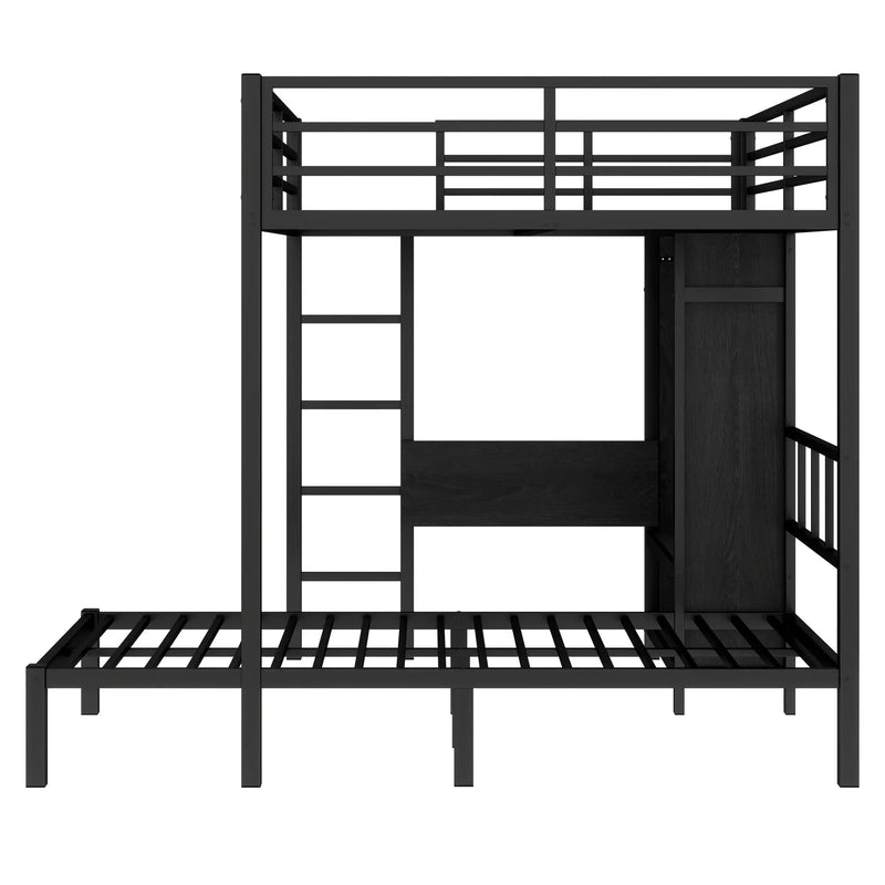 Full XL Over Twin Metal Bunk Bed with Folding Desk and Closet by HouseOfZazla