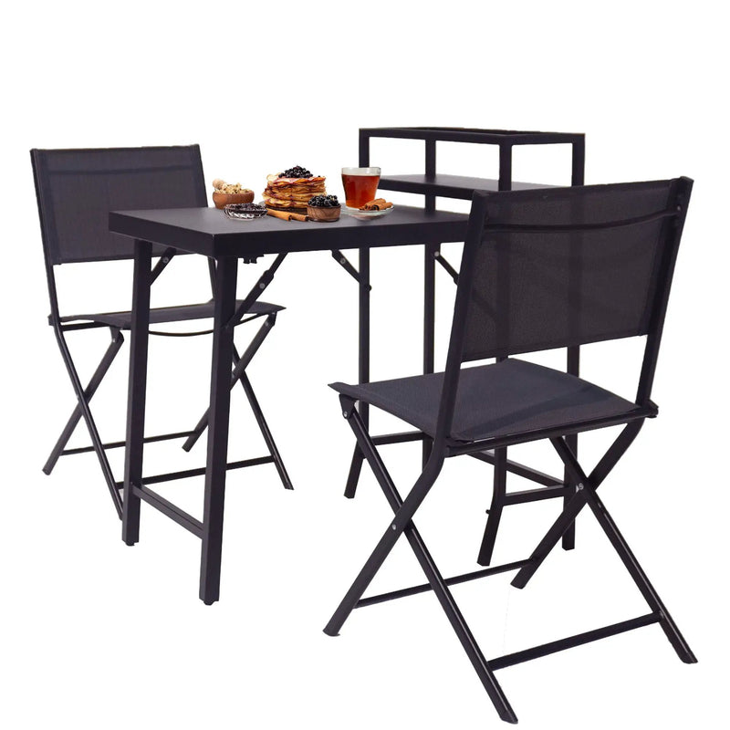 3 Piece Patio Bistro Set, Patio Set Of Foldable Patio Table And Chairs, Outdoor Patio Furniture Sets - Black by HouseOfZazla