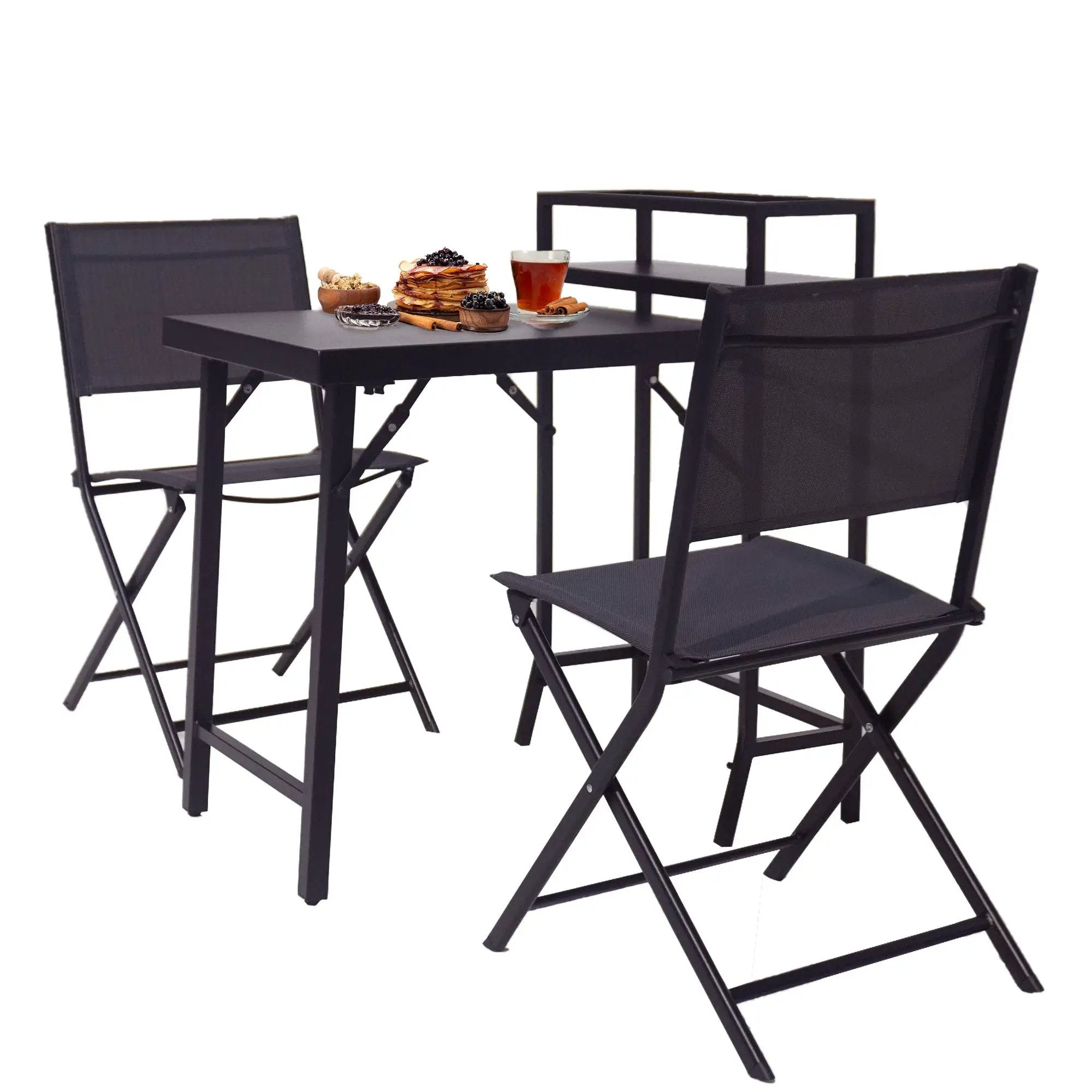 3 Piece Patio Bistro Set, Patio Set Of Foldable Patio Table And Chairs, Outdoor Patio Furniture Sets - Black by Unique Piece Furniture