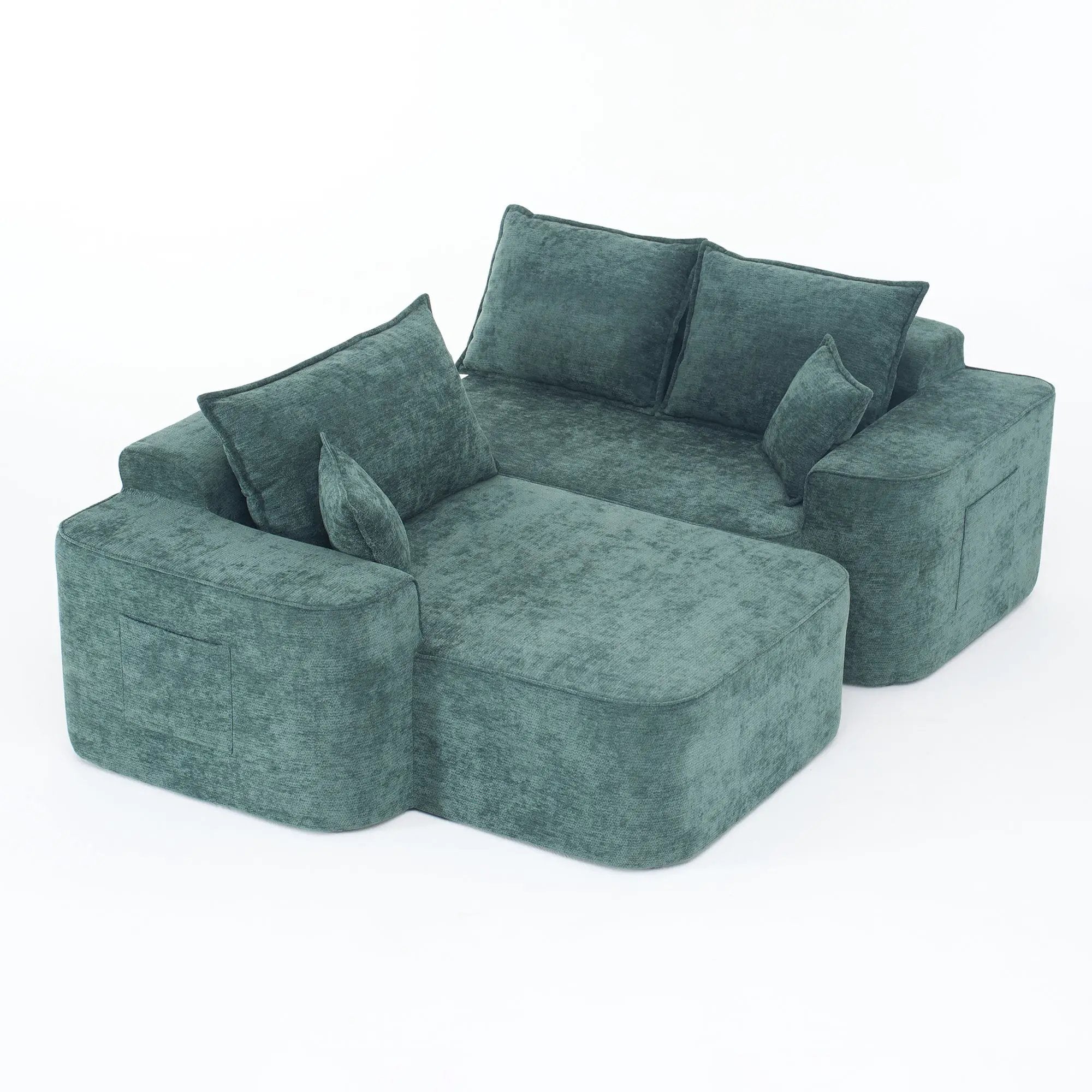 Modern Green Chenille L Shaped Sectional Sofa with Chaise by BLAKHOM