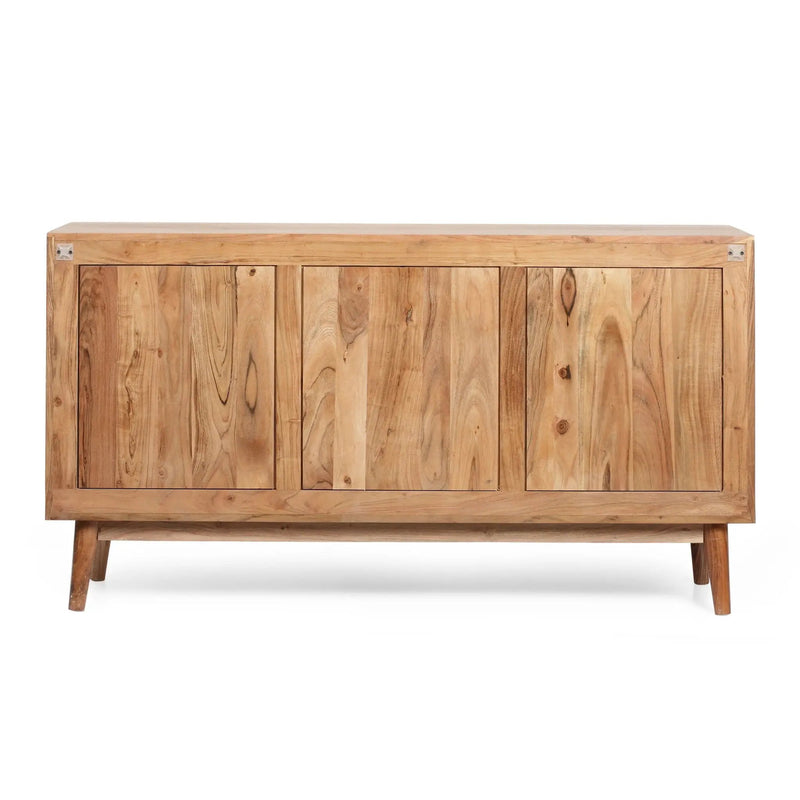 Boho Handcrafted 3 Door Sideboard, Carved Texture & Artisanal Charm - Natural by HouseOfZazla