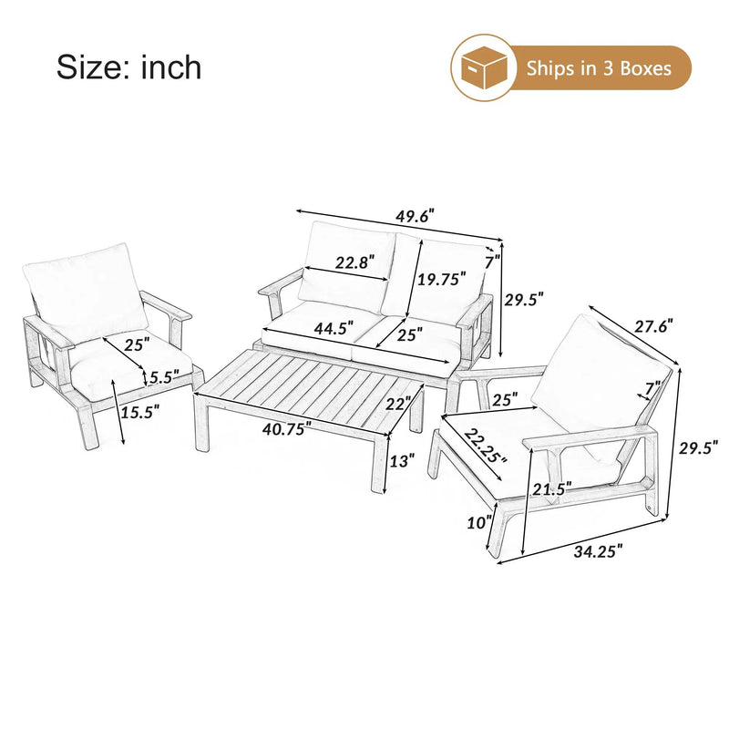 4 Pieces Outdoor Sofa Set with Cushions and Coffee Table by HouseOfZazla