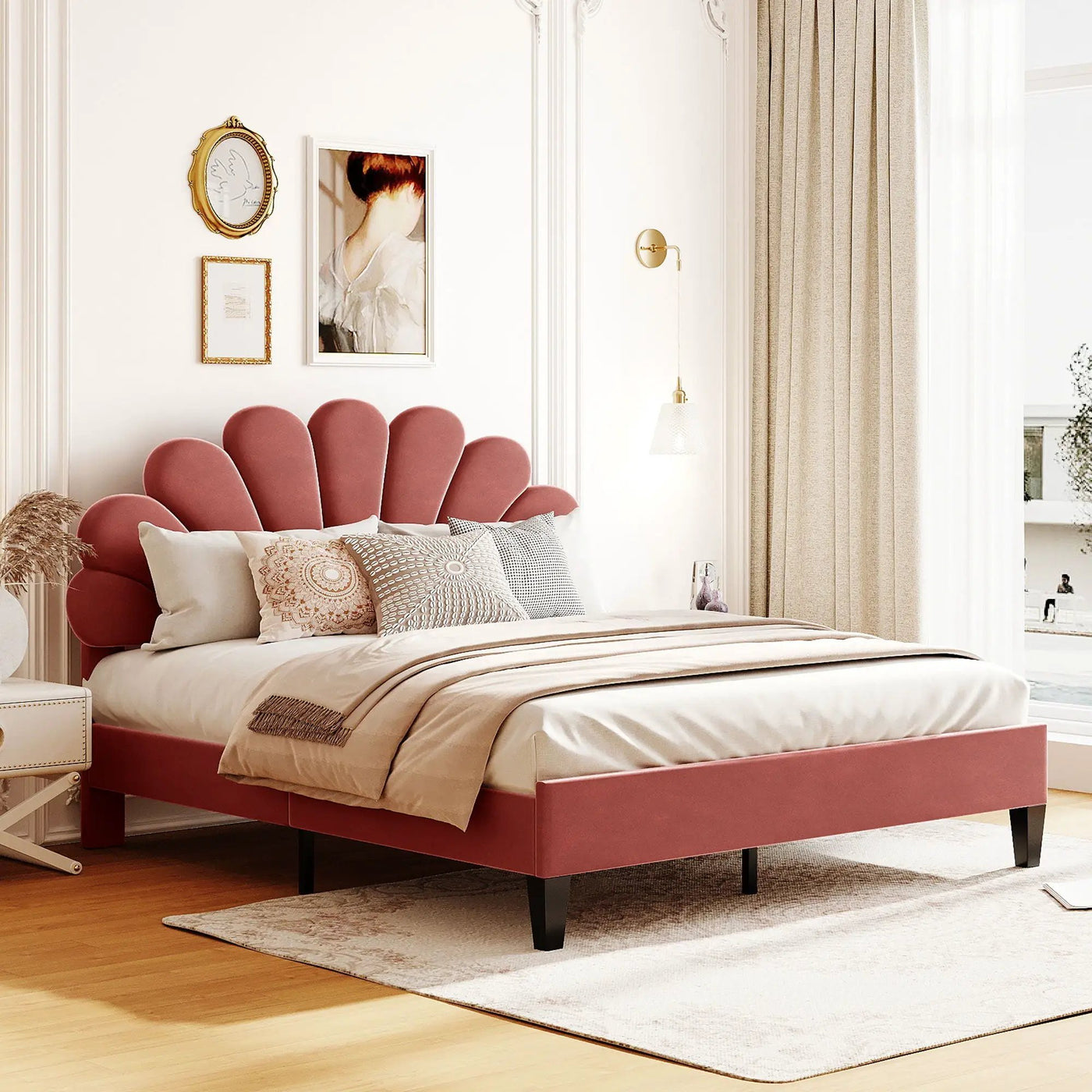 Upholstered Platform Bed With Flower Pattern Headboard by Unique Piece Furniture