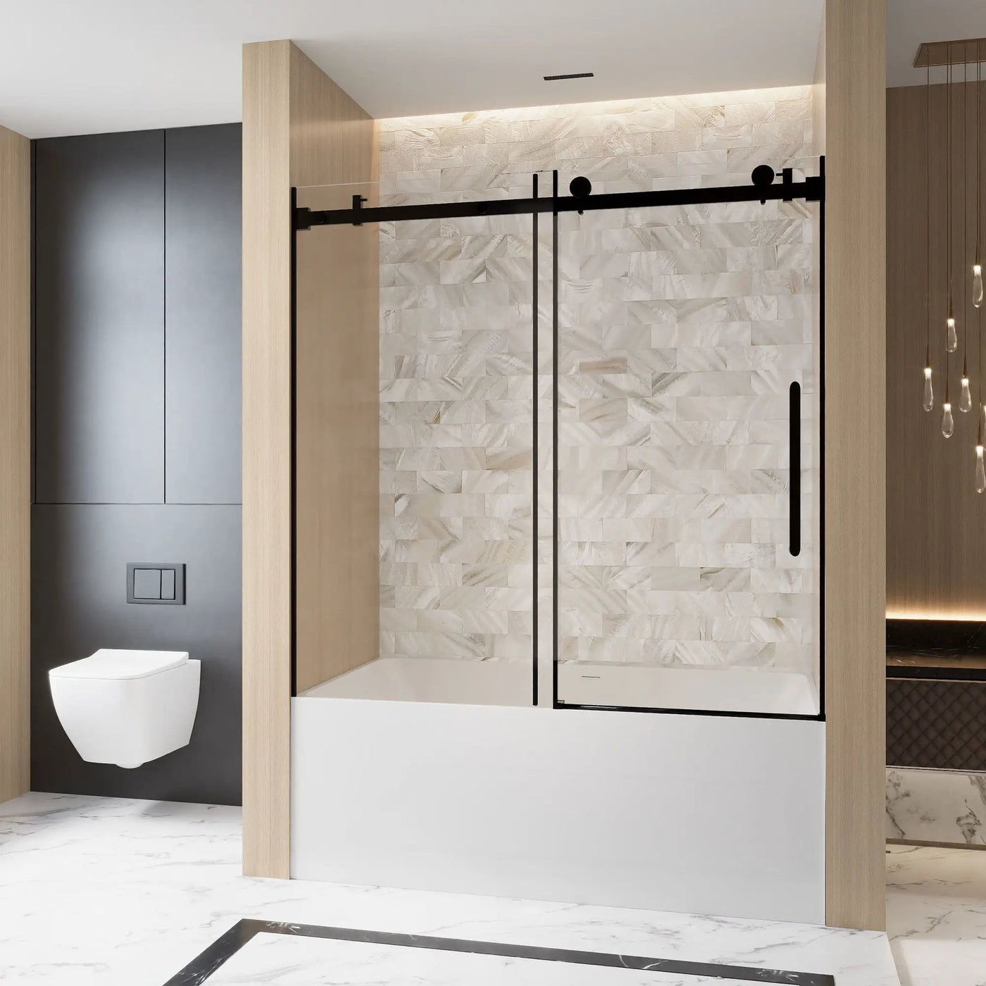Frameless Single Sliding Shower Door, Square Tube Track by HouseOfZazla