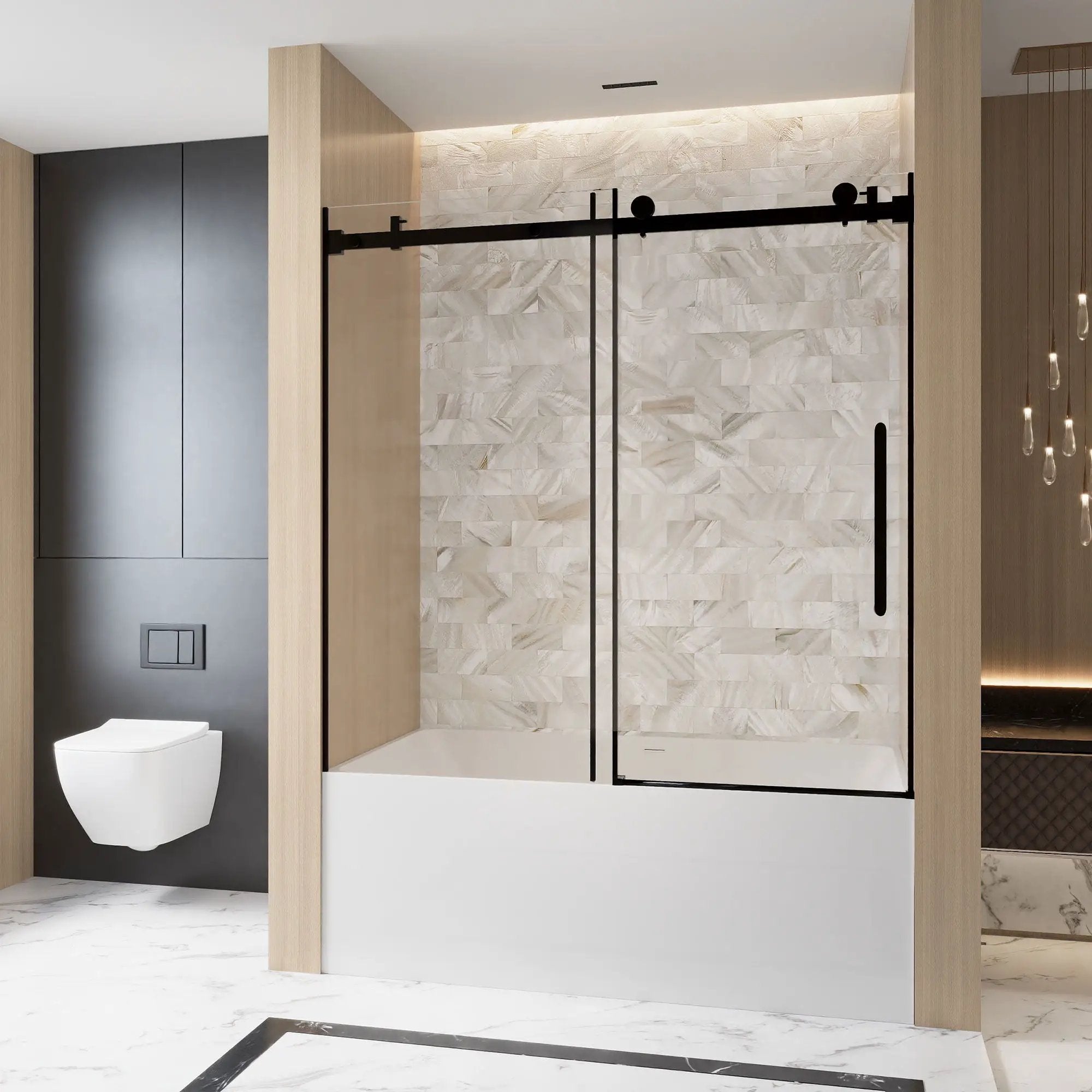 Frameless Single Sliding Shower Door, Square Tube Track