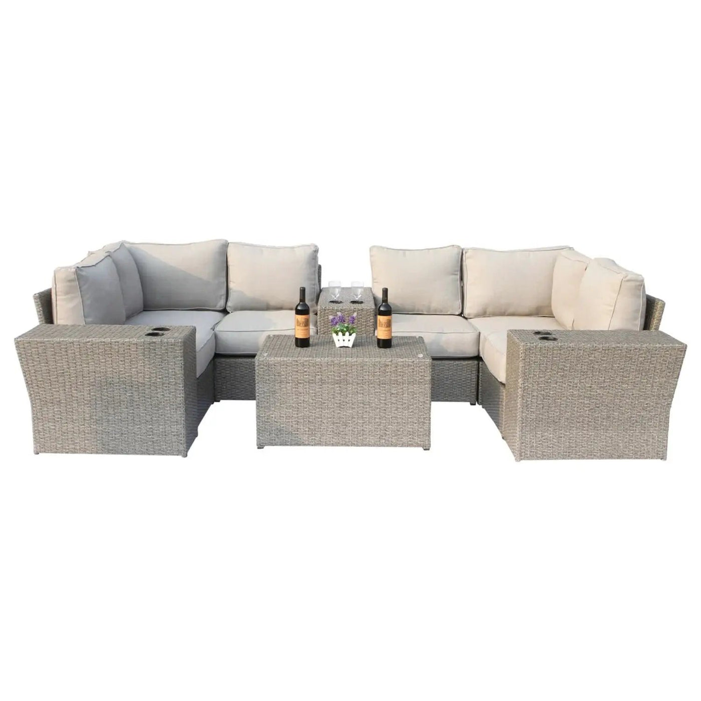 Wicker Outdoor Sectional With Weather Resistant Cushions And Table by Unique Piece Furniture