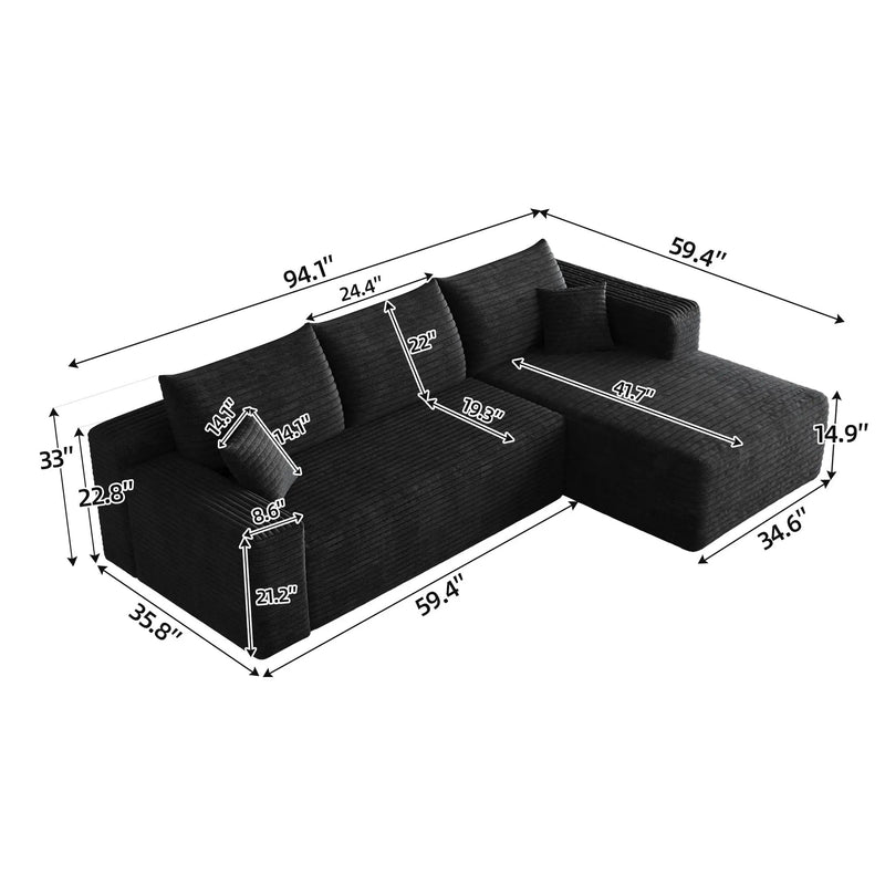 95" Cloud Sectional Sofa, Modern Minimalist Upholstered Couch by HouseOfZazla