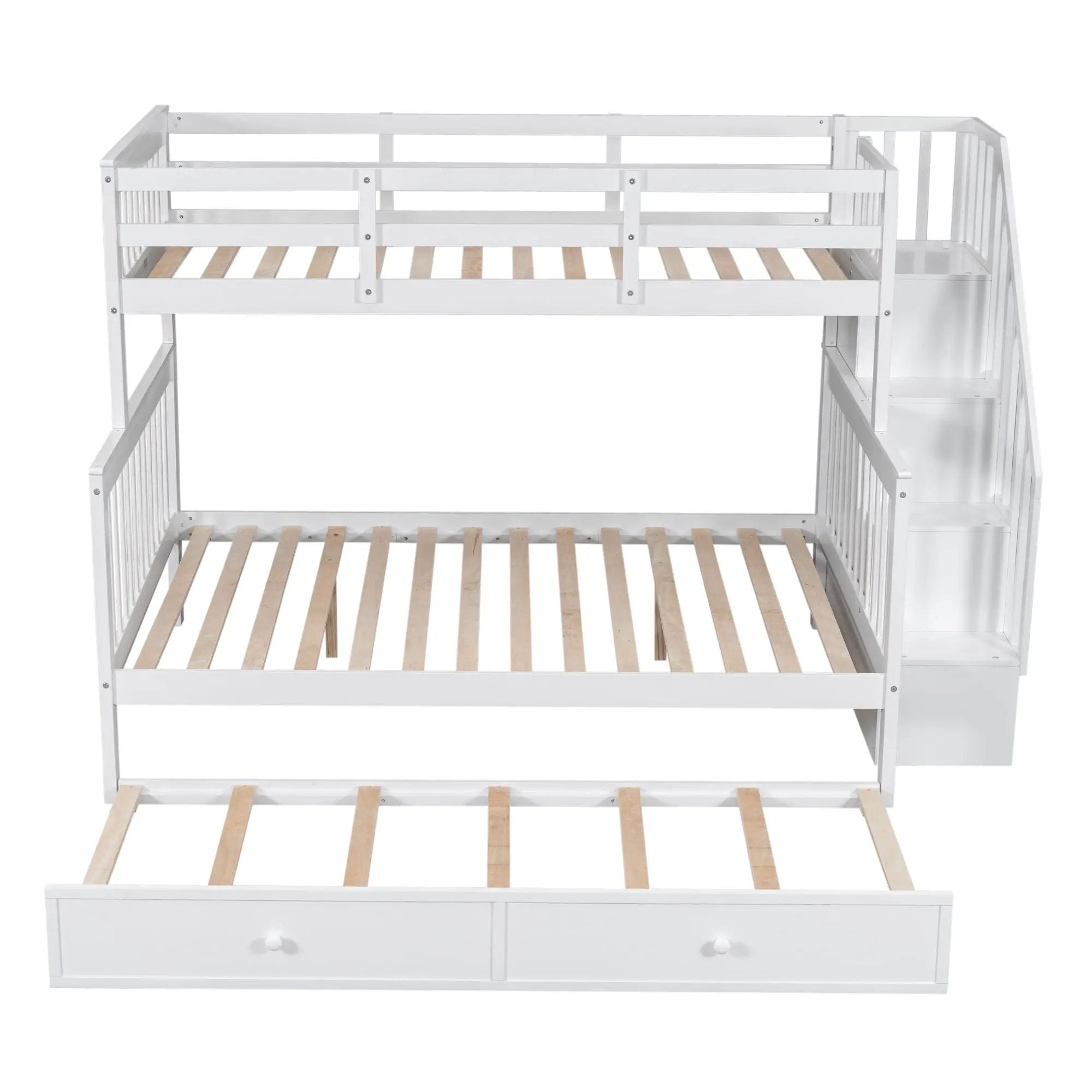 Bunk Bed With Twin Size Trundle, Storage And Guard Rail For Bedroom by HouseOfZazla