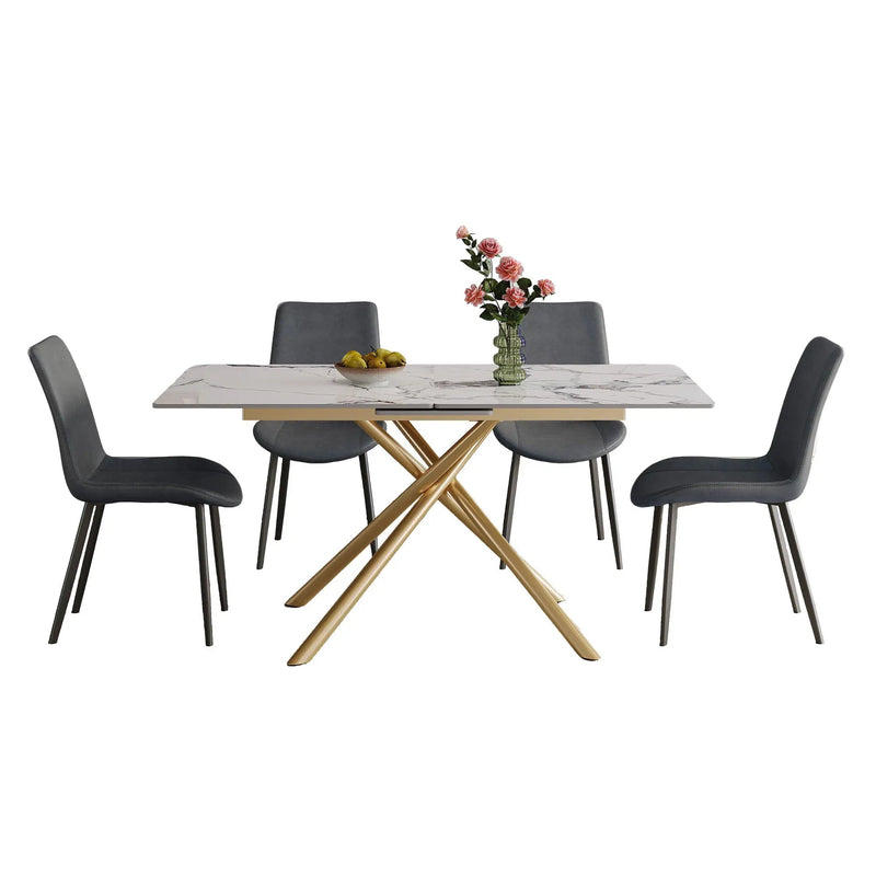 Modern Expandable Dining Table With Retractable Leaf With Chairs by HouseOfZazla