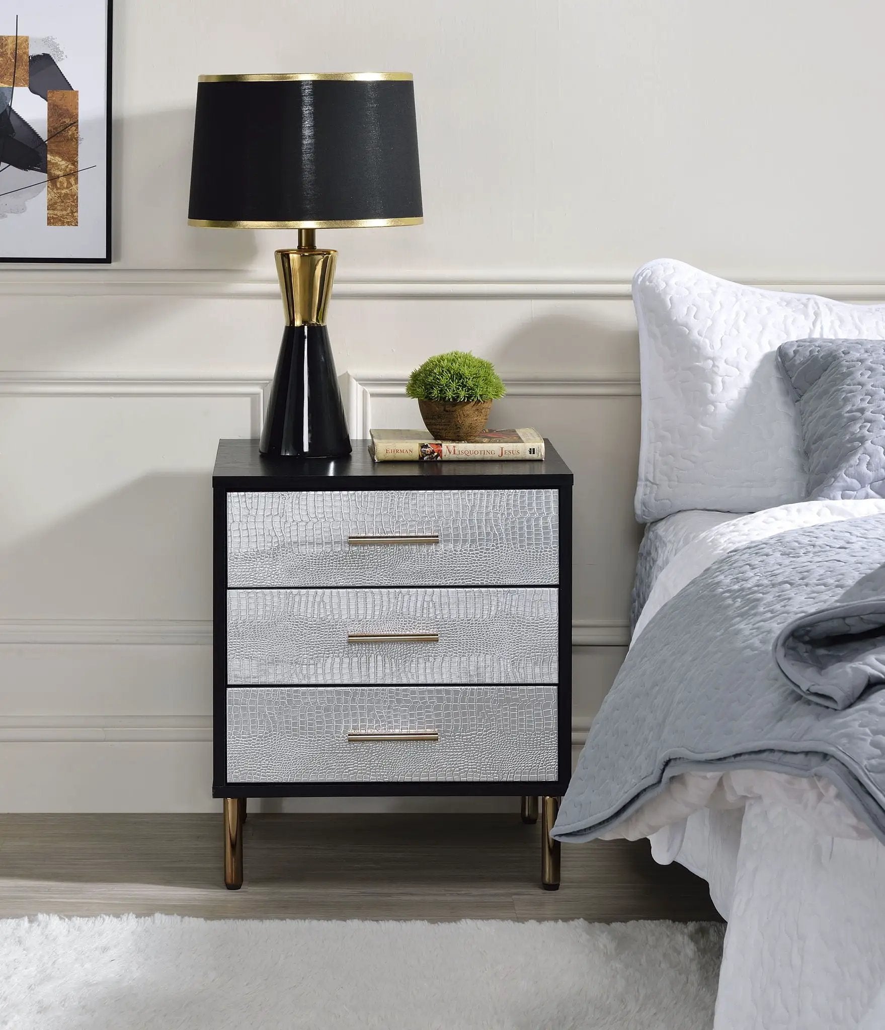 Myles - Nightstand - Black / Gold / Silver by HouseOfZazla