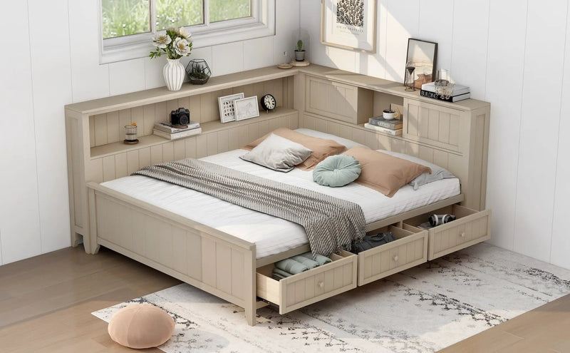 Full Size Wood Daybed with Storage Shelves and 3 Drawers by HouseOfZazla