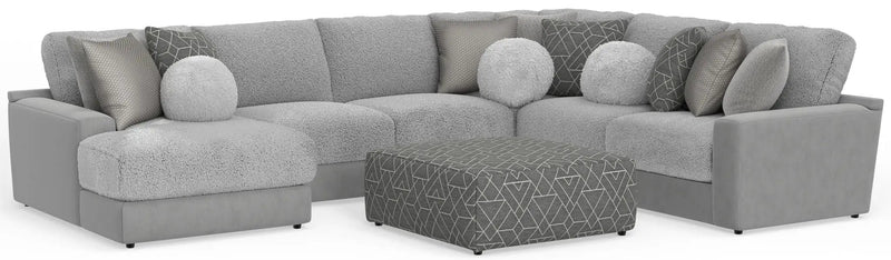 Canyon - 4 Piece Sectional With Cuddler Seat Cushions, Included Accent Pillows And Cocktail Ottoman (Left Side Facing Chaise) - Platinum by Unique Piece Furniture