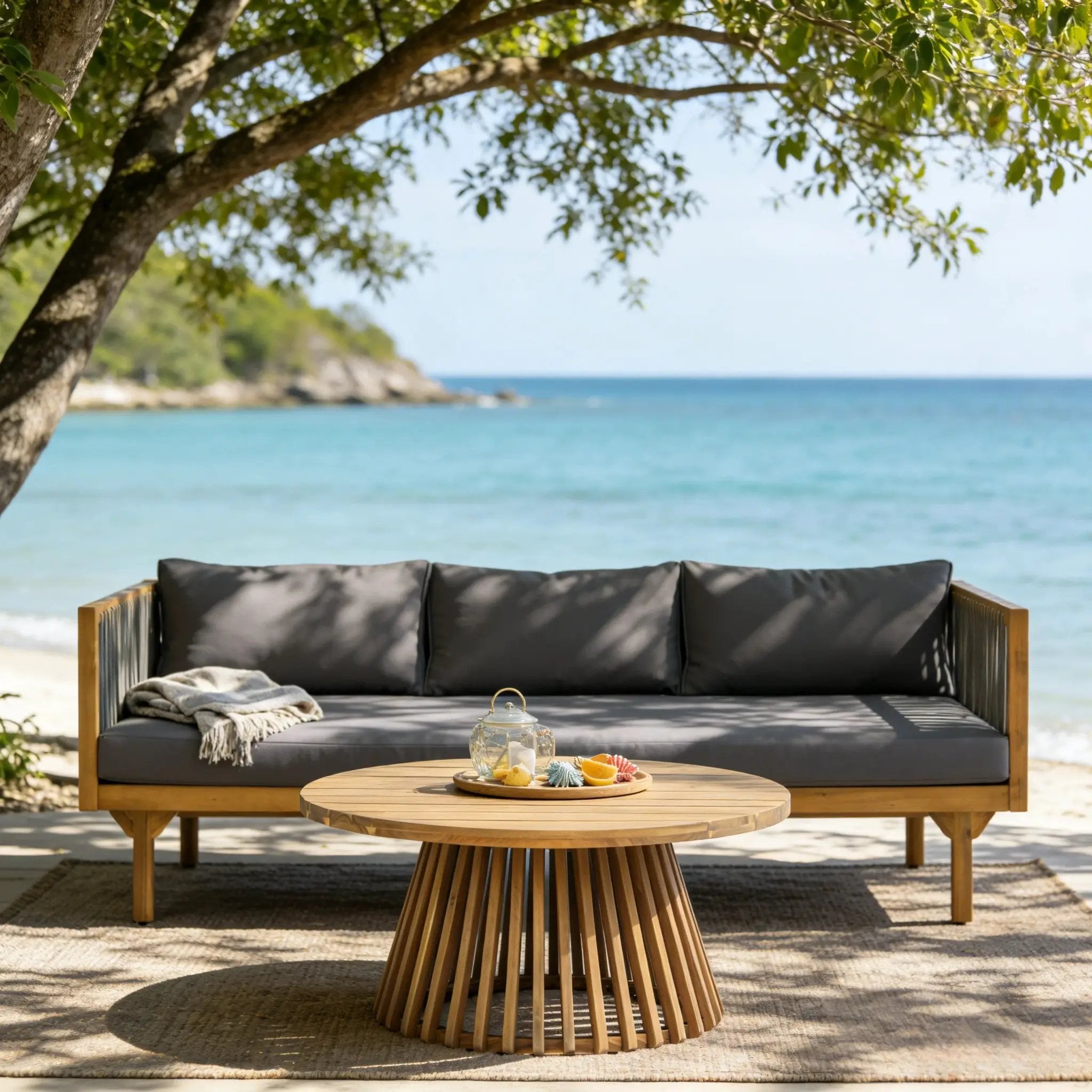 2-Piece Outdoor Patio Set: Sofa with Dark Grey Cushions by HouseOfZazla