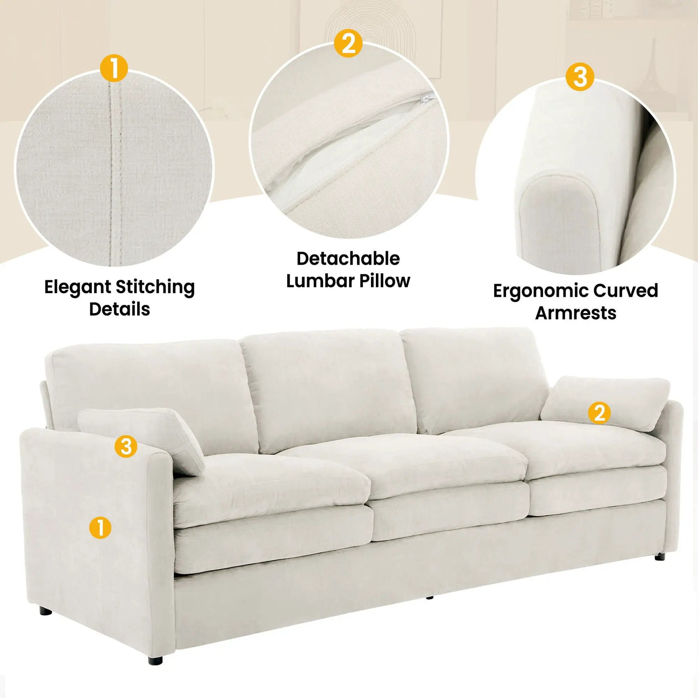 Cozy Upholstered 3 Seater Sofa Cushion For Living Room by Unique Piece Furniture