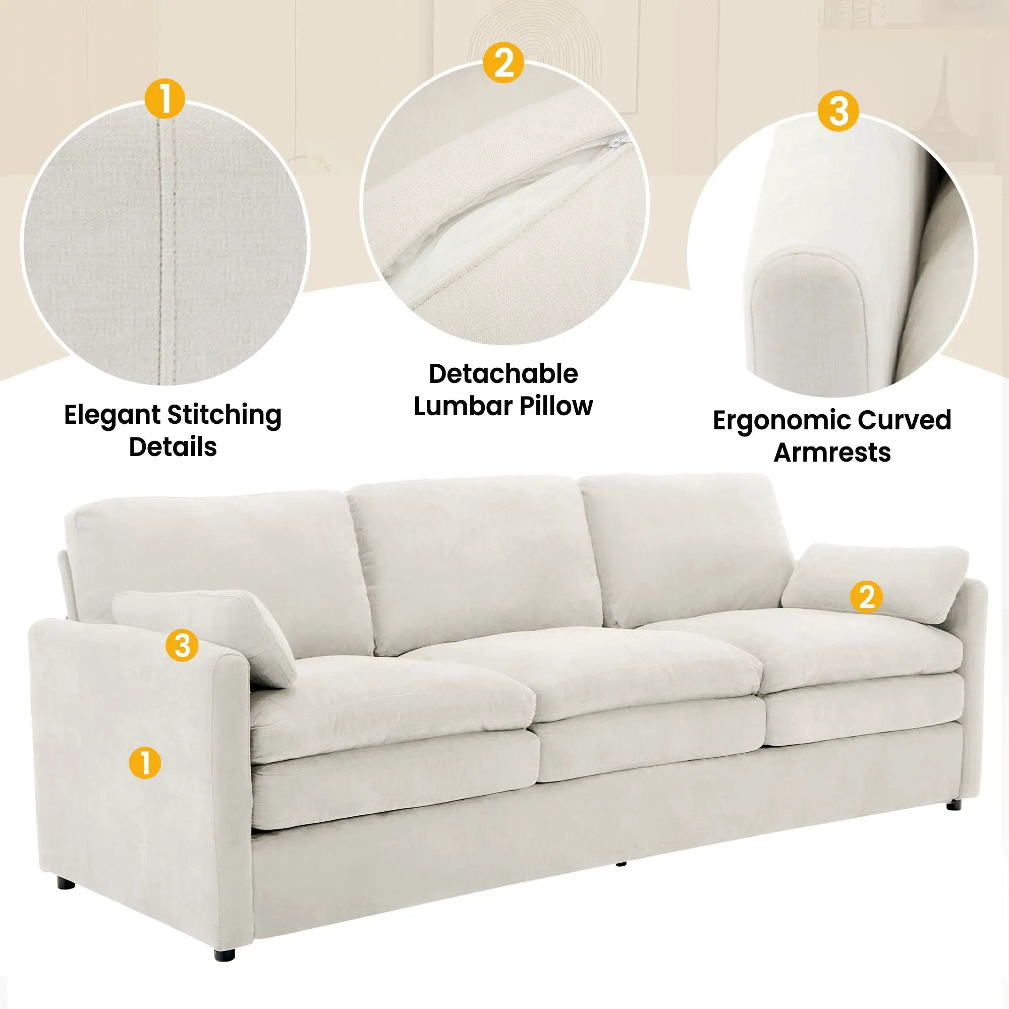 Cozy Upholstered 3 Seater Sofa Cushion For Living Room by Unique Piece Furniture
