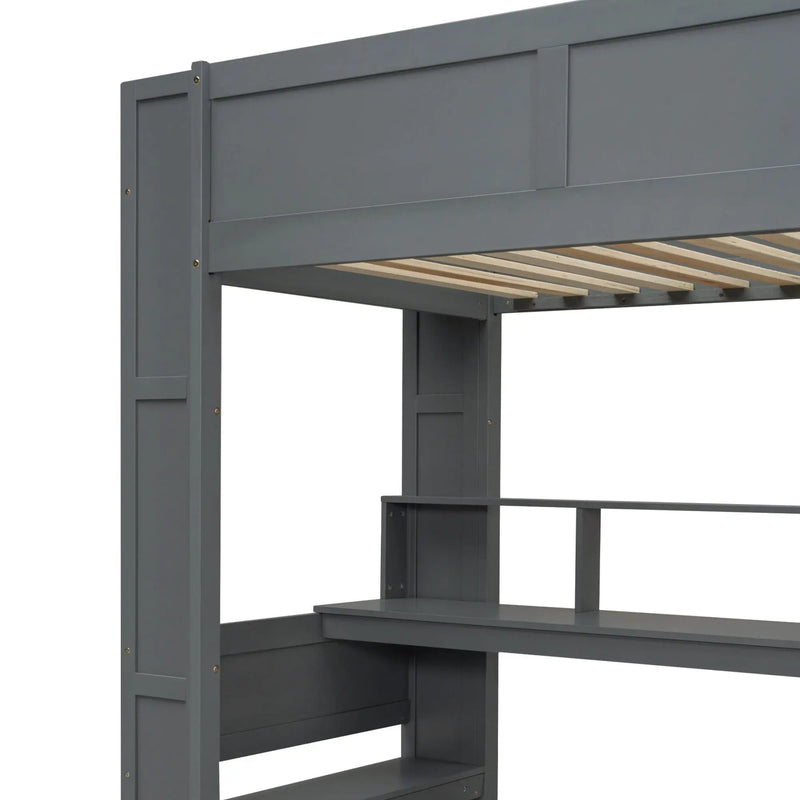 Gaming Loft Bed With Desk, Multi Storage Shelves, LED And Charging Station