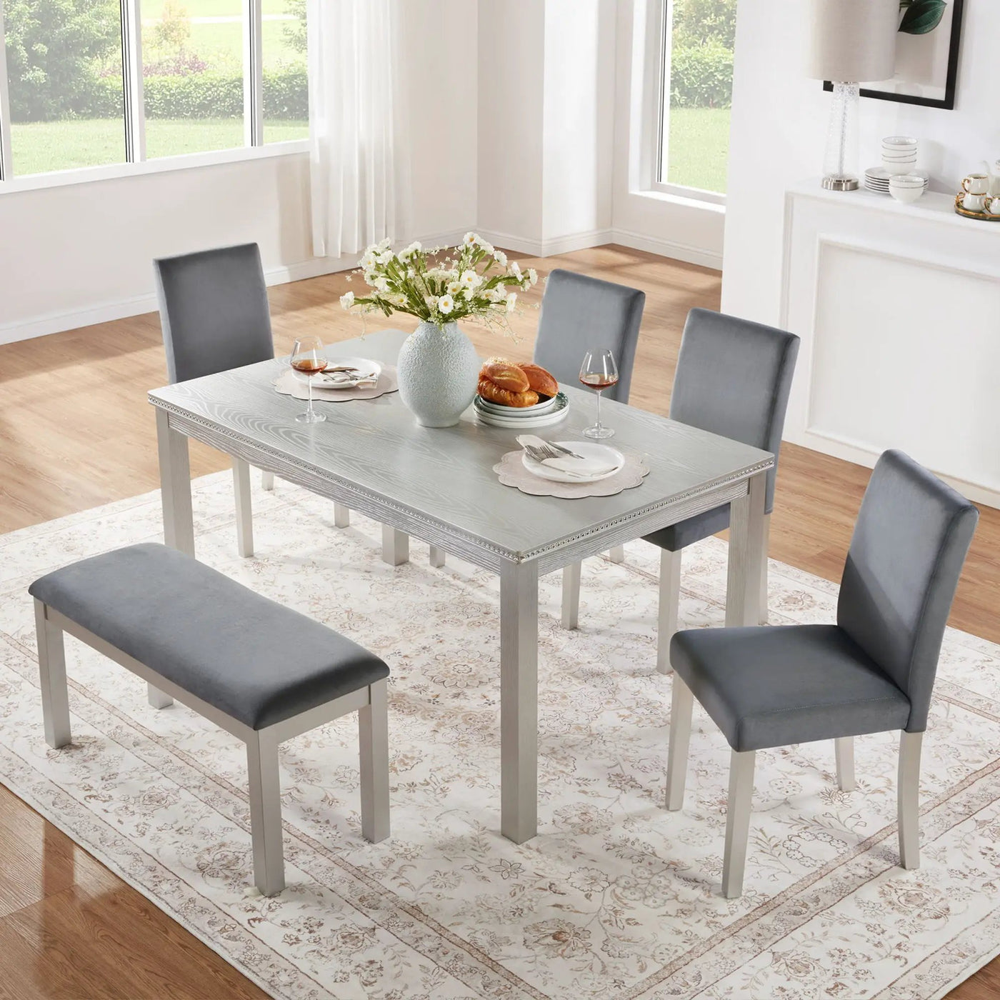 Dining Table Set, Table With A Rectangular Table And Upholstered Chairs by Unique Piece Furniture