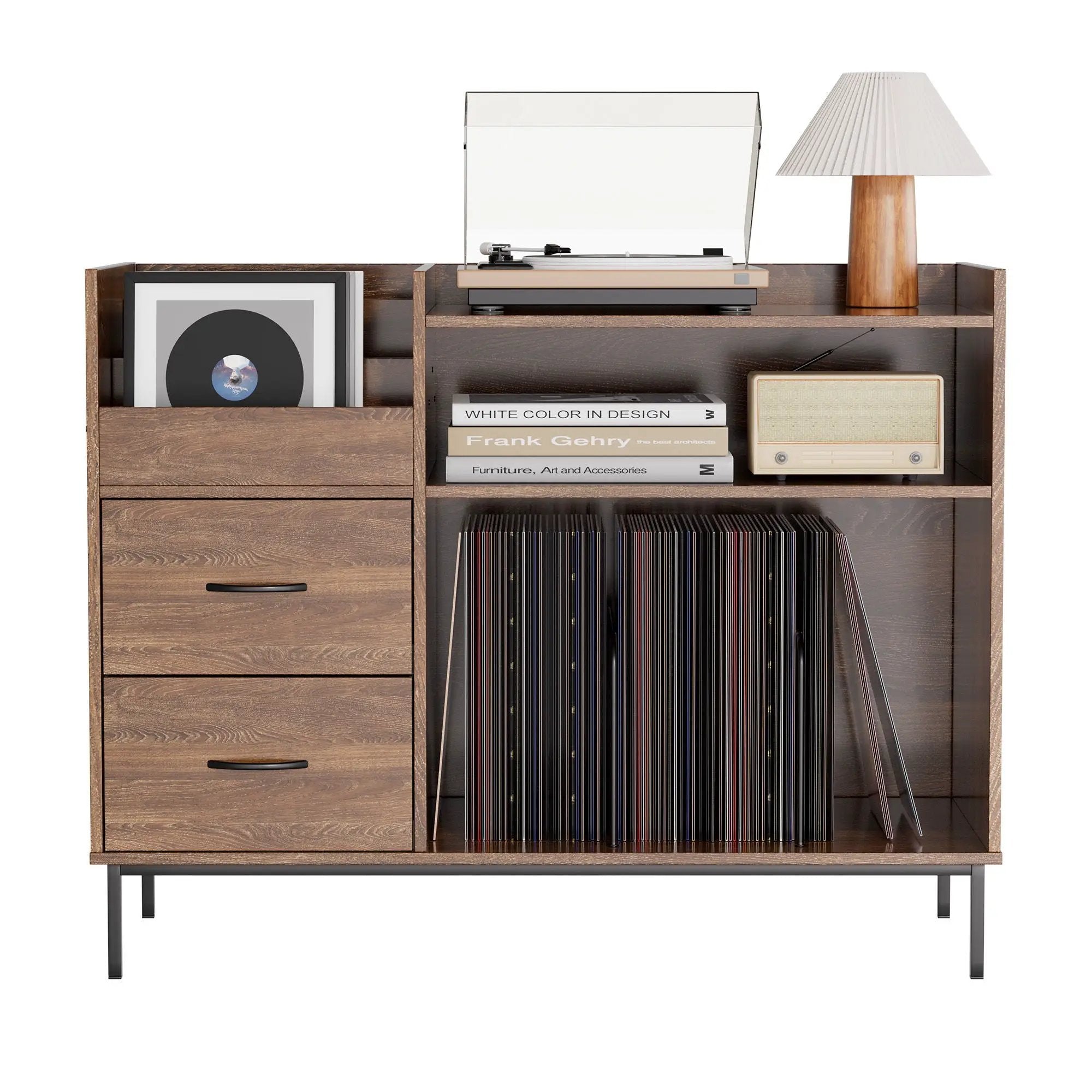 Grain Record Player Stand, Media Console With Speaker Shelf & 2 Drawers by HouseOfZazla