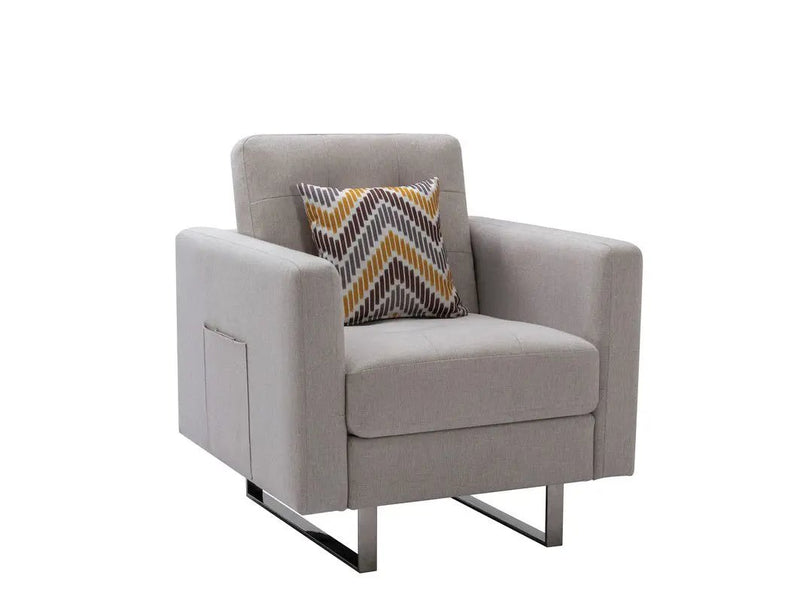 Victoria - Fabric Armchair With Metal Legs, Side Pockets, And Pillow by HouseOfZazla