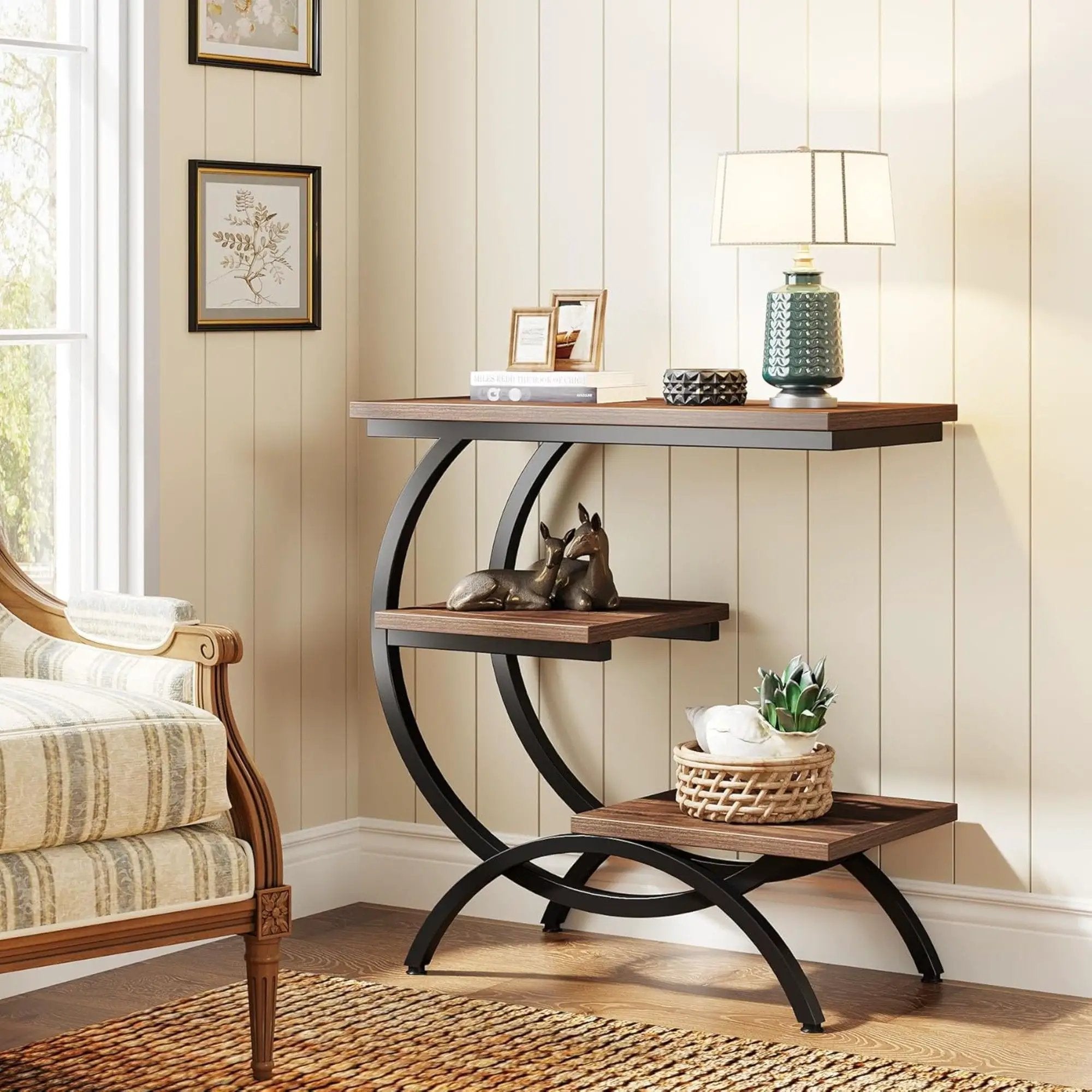 C-Shaped 3 Tier Side Table - Rustic Brown by HouseOfZazla