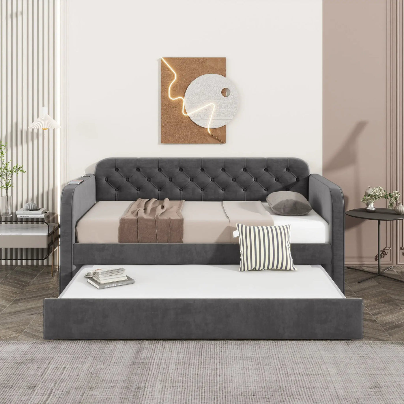 Upholstered Daybed With Trundle And USB Charging Design by Unique Piece Furniture