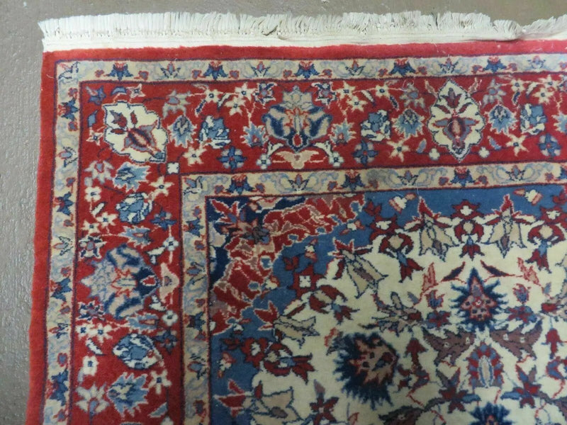 3' X 5' Vintage Handmade Authentic Oriental Floral Medallion Fine Wool Rug Beige Red and Blue Top Quality Veg Dyes by Jewel Rugs