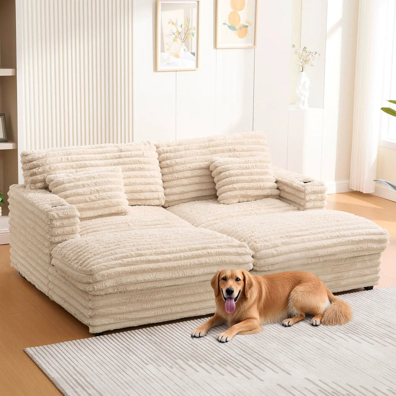 Oversized Double Chaise Lounge Sofa Bed With USB Ports And Cup Holders by Unique Piece Furniture